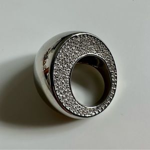 Large modern silvertone and crystal cocktail ring